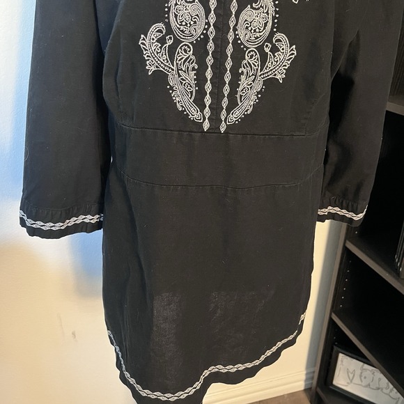 Covington Women's XL Black Embroidered Tunic Blouse Cotton Linen Boho 3/4 Sleeve - Picture 3 of 4